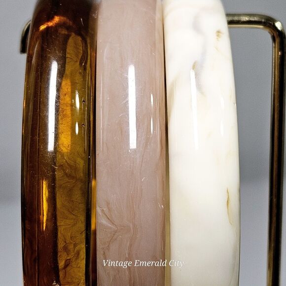 Cherry Tree Marble Swirl Bangles Pink Brown & White Bracelets Boho Set 3 Acrylic - Picture 4 of 10